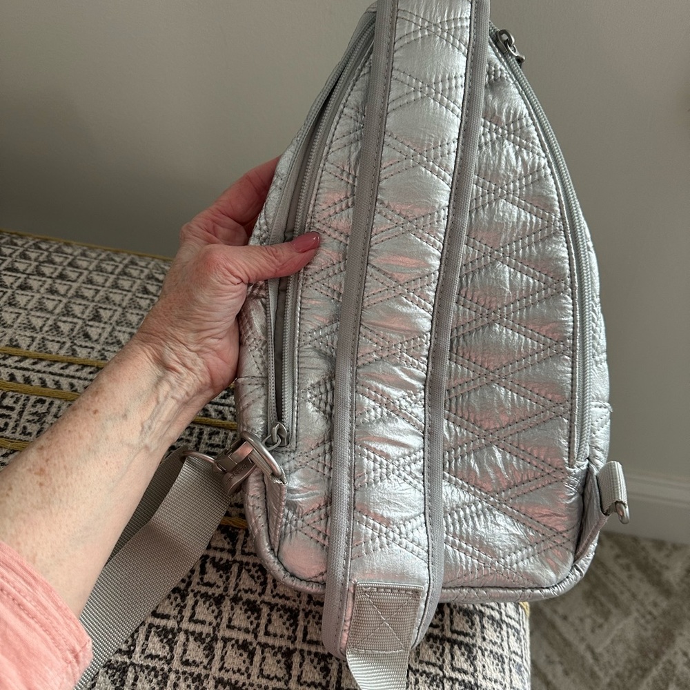 Baggallini Quilted Silver Backpack - Picture 7 of 9